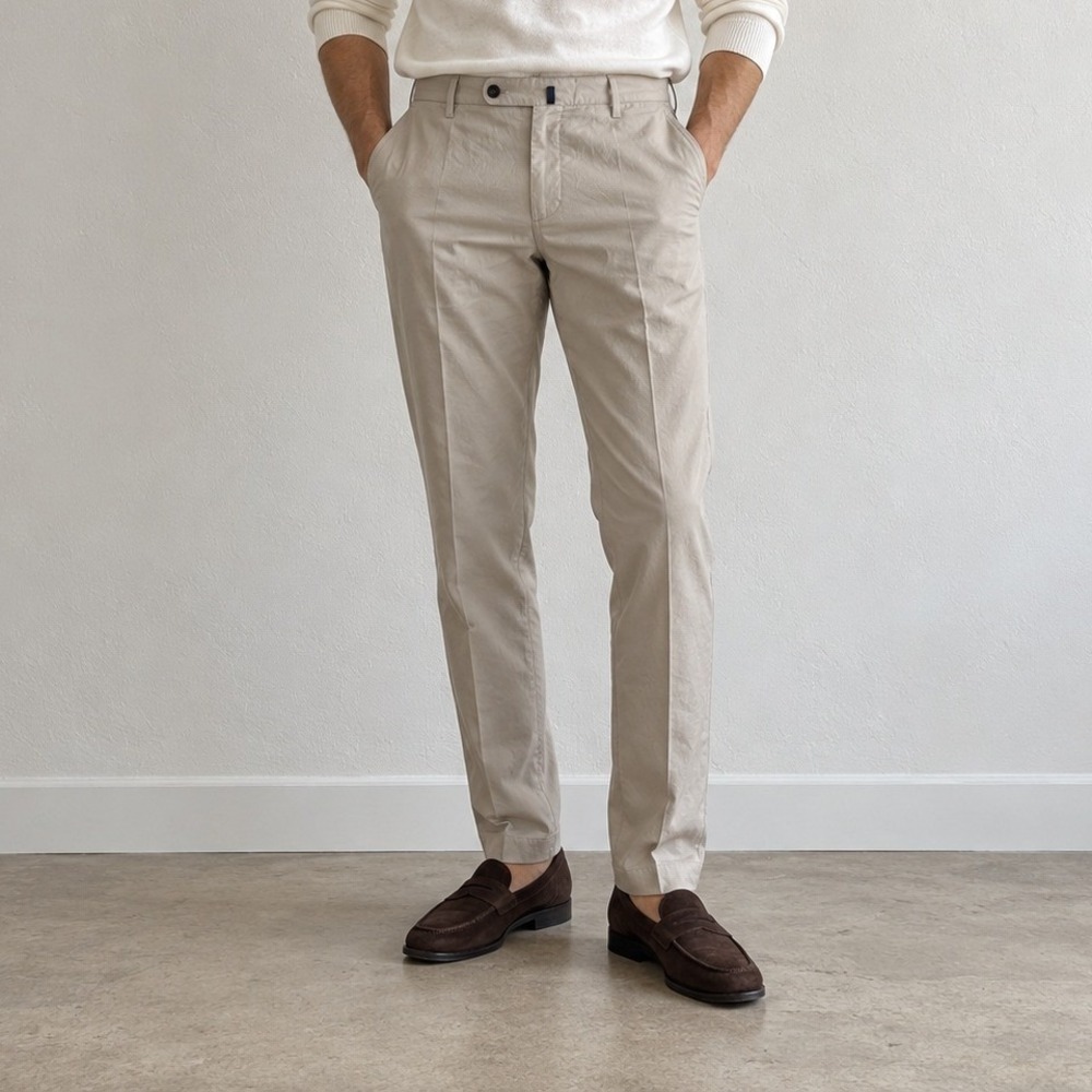 Incotex Mens Pants 48 Tan Chinolino Flat Front Linen Cotton Quiet Luxury